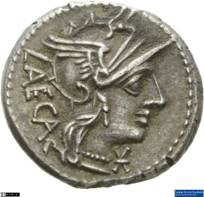 Denar (ANT), Römische Republik: M. Porcius Laeca125 v. Chr.Stadt