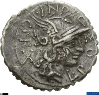 Denar (serratus), Römische Republik: L. Pomponius Cn. f., L. Licinius (Crassus) und Cn. Domitius118 v. Chr.Stadt