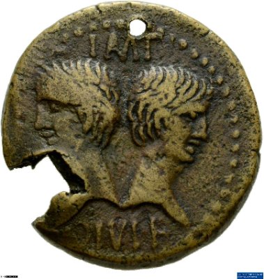 As?, Augustusca. 20-10 v. Chr.Antike HerrscherprägungGaius Iulius Caesar (Octavianus), seit 27 v. Chr. Augustus (63 v.-14 n. Chr.)