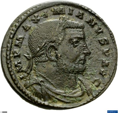 Nummus, Maximianus Herculius300-301 n. Chr.Antike HerrscherprägungMaximianus Herculius (um 250-310 n. Chr.)