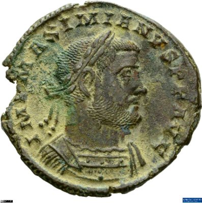 Nummus, Maximianus Herculius300-301 n. Chr.Antike HerrscherprägungMaximianus Herculius (um 250-310 n. Chr.)