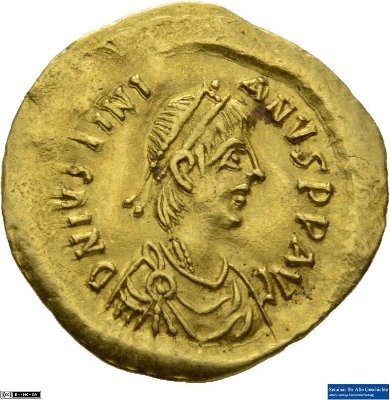 Tremissis, Byzanz: Iustinianus I.527-565 n. Chr.Kaisertum (MA/NZ)Justinianus I. (527-565)
