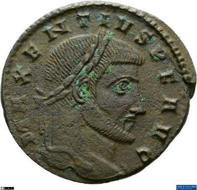 Nummus, Maxentius307-308 n. Chr.Antike HerrscherprägungMaxentius (gefallen 28.10. 312 n. Chr.)