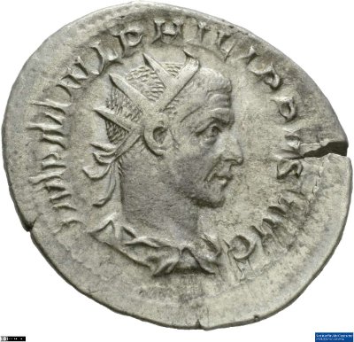 Doppeldenar, Philippus I.244-247 n. Chr.Antike HerrscherprägungPhilippus I. (um 204-249 n. Chr.)