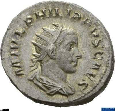 Doppeldenar, Philippus II.244-246 n. Chr.Antike HerrscherprägungPhilippus I. (um 204-249 n. Chr.)