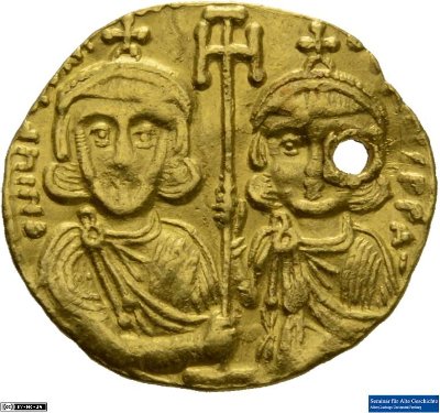 Tremissis, Byzanz: Iustinianus II. und Tiberius705-711 n. Chr.Kaisertum (MA/NZ)Justinianus II. (685-695, 705-711)