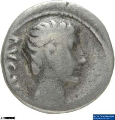 Quinar, Augustusca. 21 v. Chr.Antike HerrscherprägungGaius Iulius Caesar (Octavianus), seit 27 v. Chr. Augustus (63 v.-14 n. Chr.)